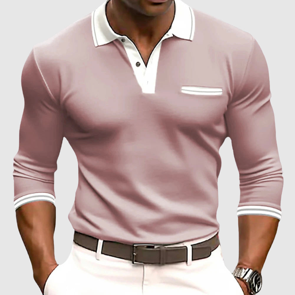 Jason - Men's Contrast Collar Long Sleeve Polo Shirt