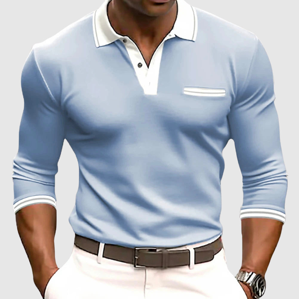 Jason - Men's Contrast Collar Long Sleeve Polo Shirt