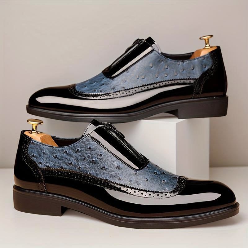 Jason - Men's Zip-Front Patent and Pebbled Loafers