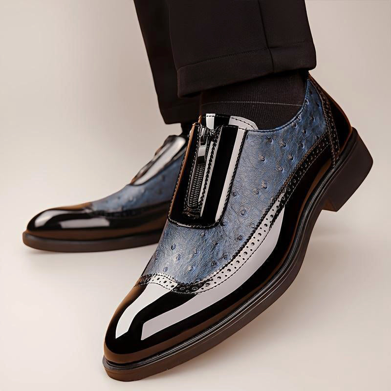 Jason - Men's Zip-Front Patent and Pebbled Loafers