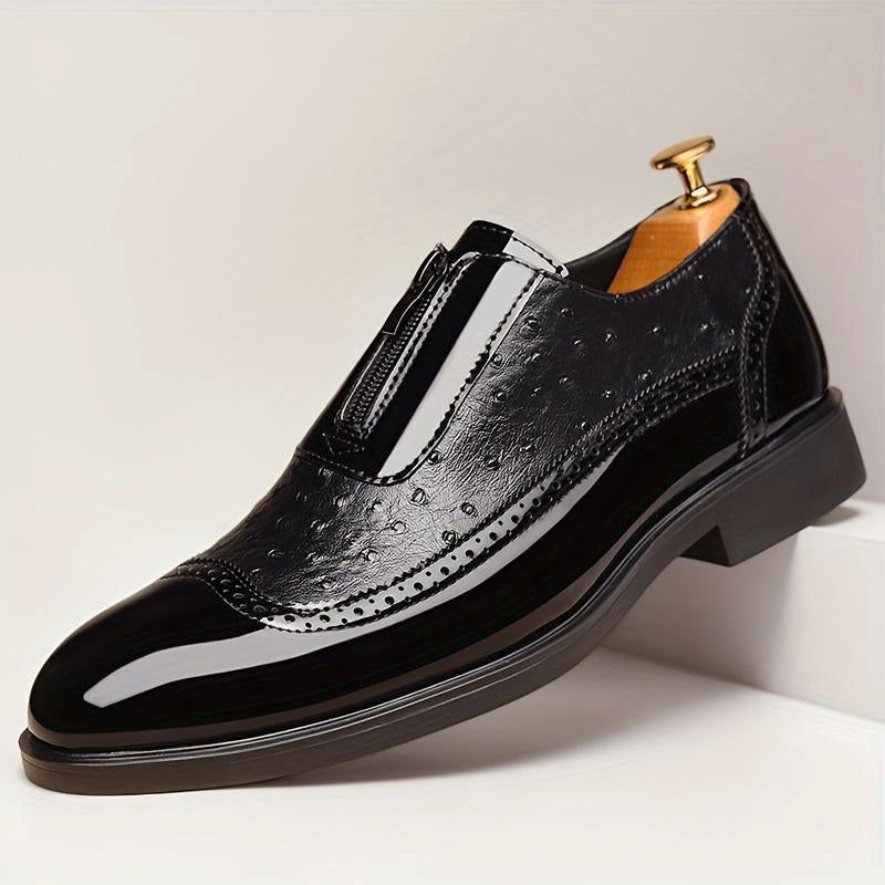 Jason - Men's Zip-Front Patent and Pebbled Loafers