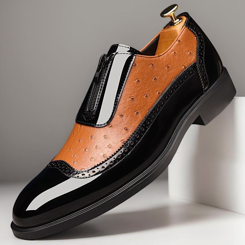 Jason - Men's Zip-Front Patent and Pebbled Loafers