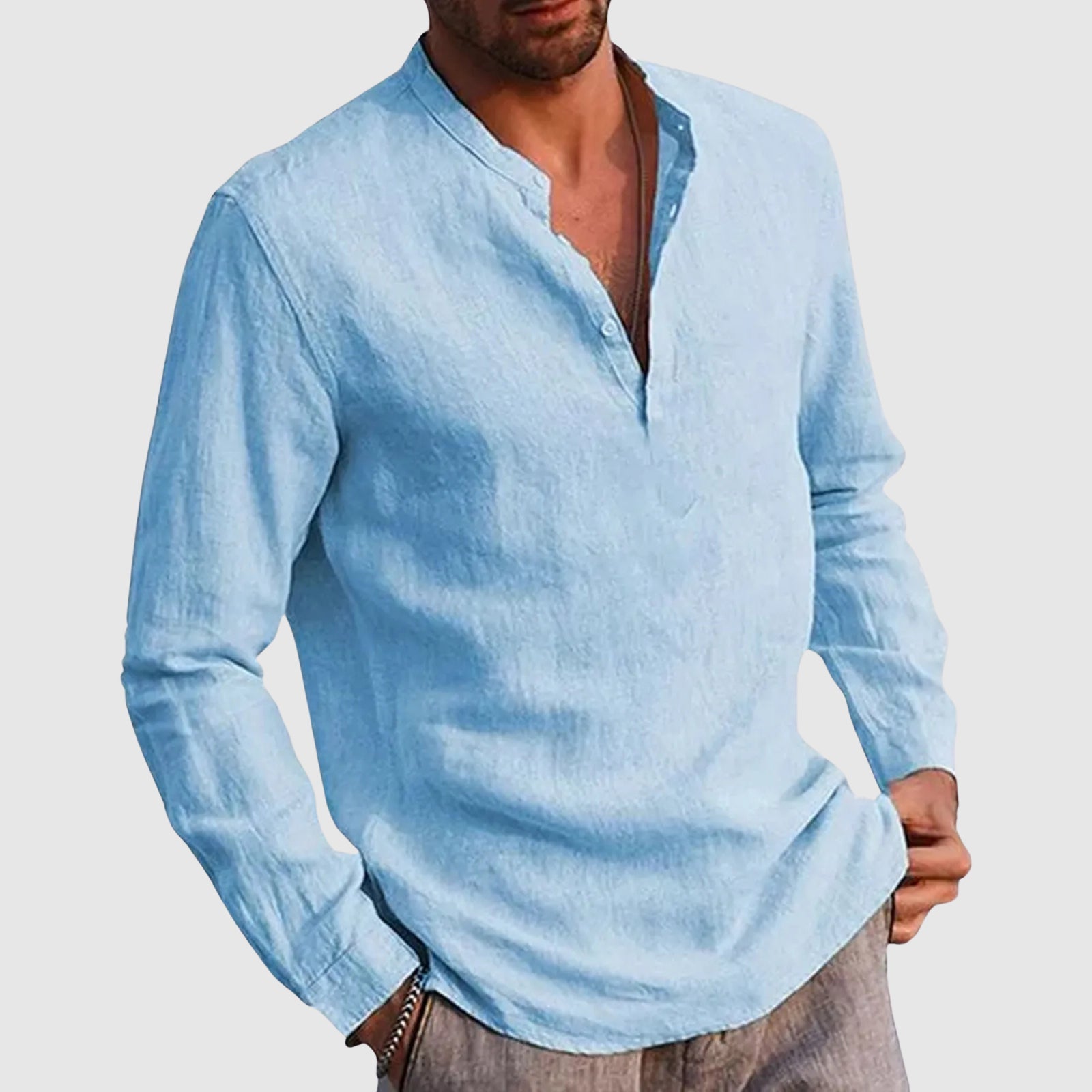 Jason - Men's Linen Long Sleeve Henley Shirt