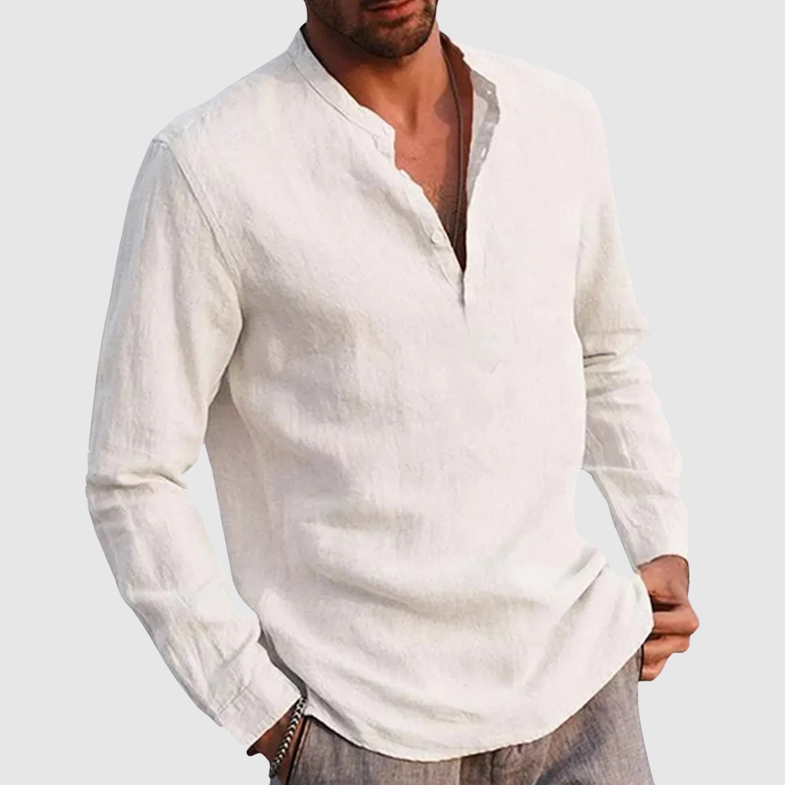 Jason - Men's Linen Long Sleeve Henley Shirt