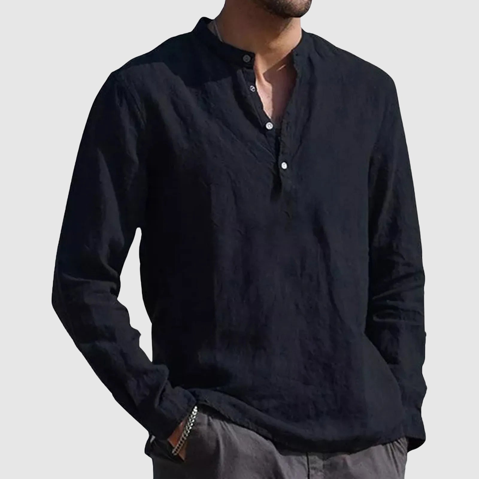 Jason - Men's Linen Long Sleeve Henley Shirt