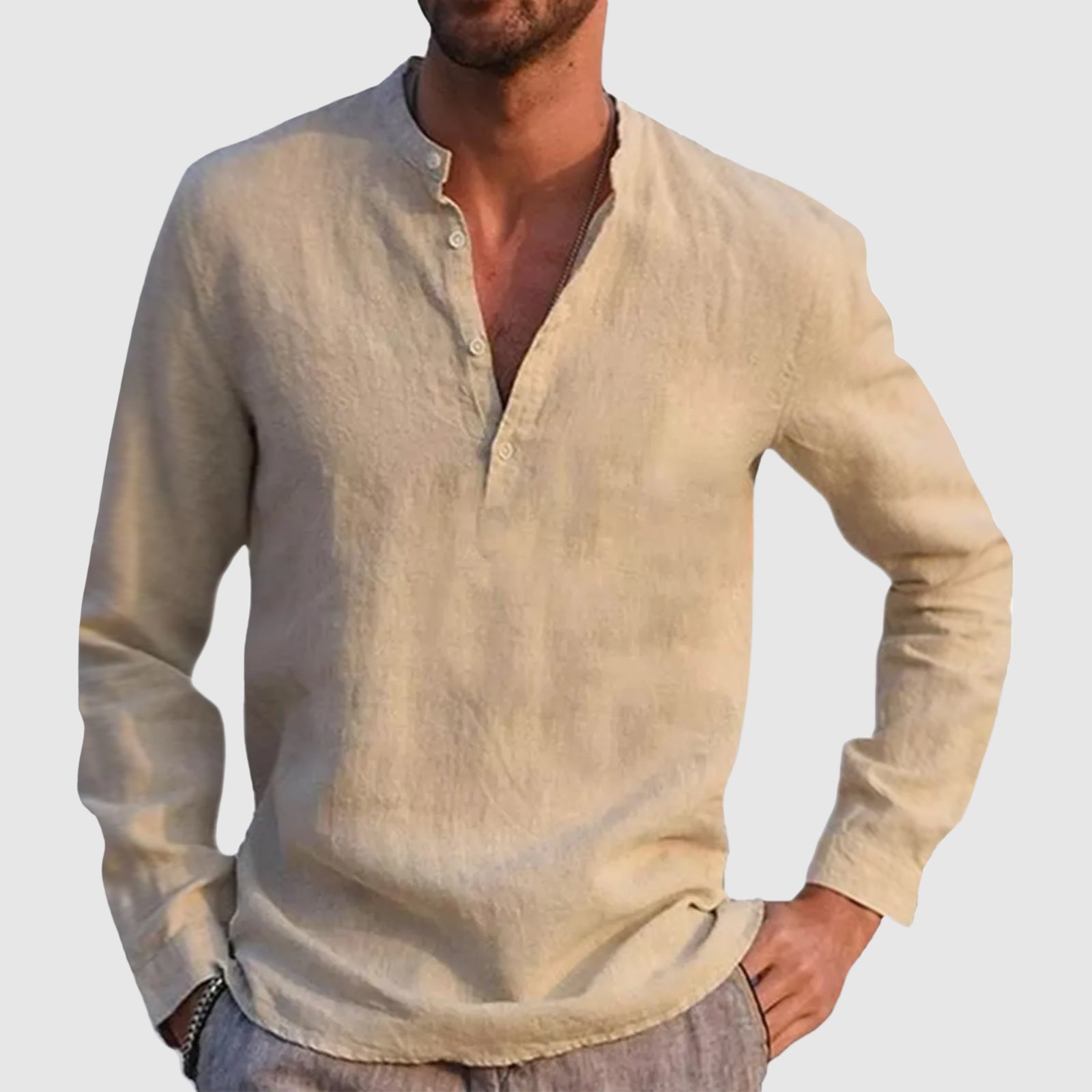 Jason - Men's Linen Long Sleeve Henley Shirt