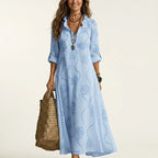 Jennifer - Women's Embroidered Linen Maxi Dress