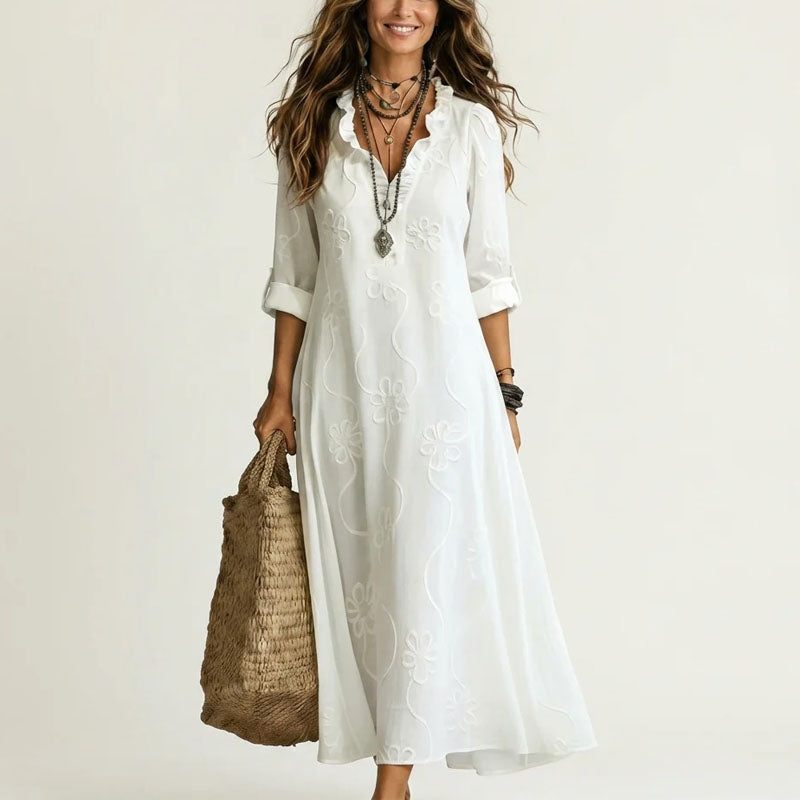 Jennifer - Women's Embroidered Linen Maxi Dress