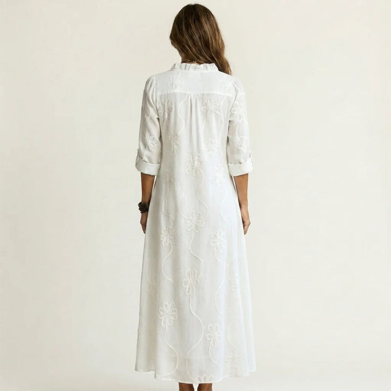 Jennifer - Women's Embroidered Linen Maxi Dress