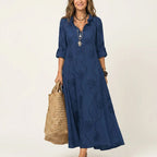 Jennifer - Women's Embroidered Linen Maxi Dress