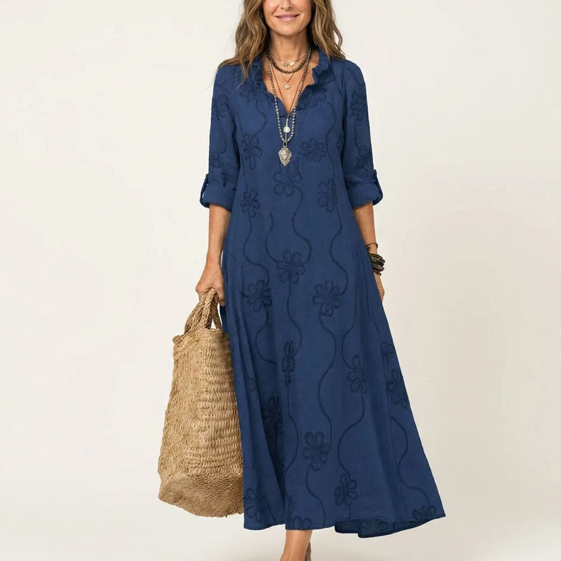 Jennifer - Women's Embroidered Linen Maxi Dress