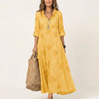 Jennifer - Women's Embroidered Linen Maxi Dress