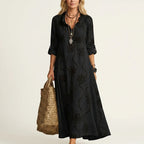 Jennifer - Women's Embroidered Linen Maxi Dress