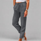Jessica - Women's Drawstring Straight Leg Linen Pants