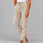 Jessica - Women's Drawstring Straight Leg Linen Pants