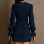 Jill - Women's Faux Suede Embroidered Long Sleeve Party Dress