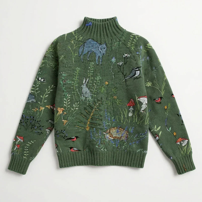 Joanna - Women's Elegant Floral Print Turtleneck