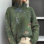 Joanna - Women's Elegant Floral Print Turtleneck