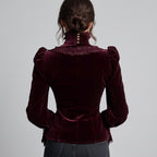 Joanna - Women's Vintage Velvet Tie-Neck Lace Cuff Blouse