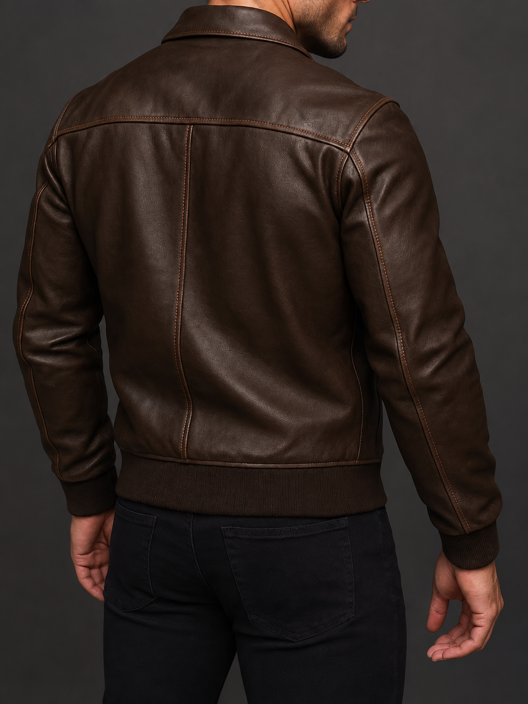 Joaquin - Men's Zip-Front Leather Jacket with Ribbed Trim