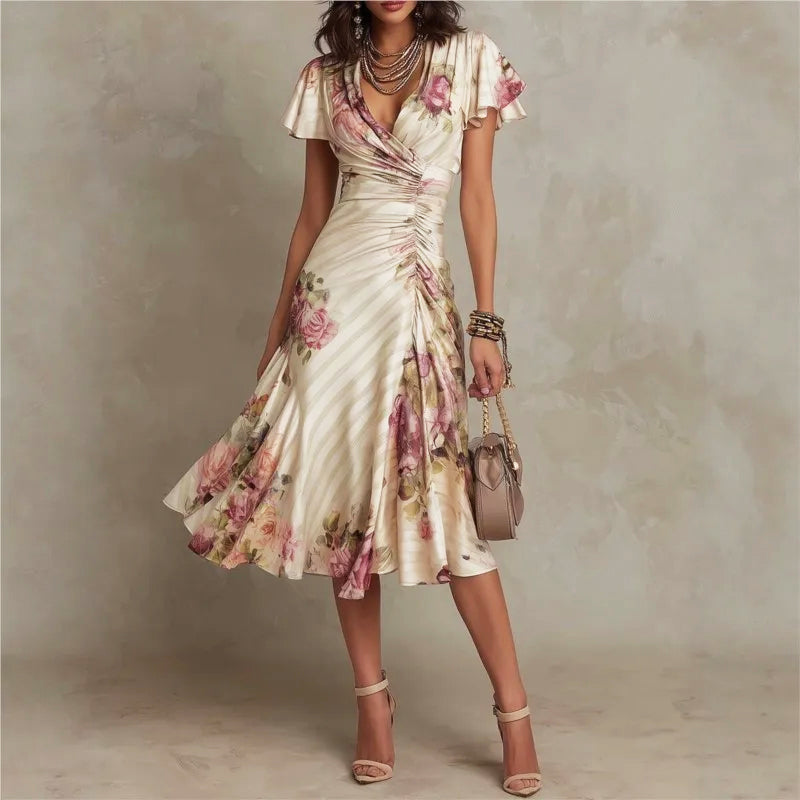 Jocelyn - Women's Floral Ruched Midi Dress