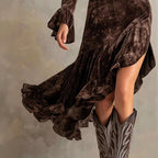 Jolanda - Women's Velvet Mock Neck Ruffle Midi Dress