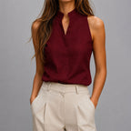 Jolene - Women's Sleeveless Mandarin Collar Blouse