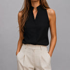 Jolene - Women's Sleeveless Mandarin Collar Blouse
