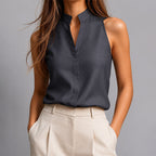 Jolene - Women's Sleeveless Mandarin Collar Blouse