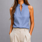 Jolene - Women's Sleeveless Mandarin Collar Blouse