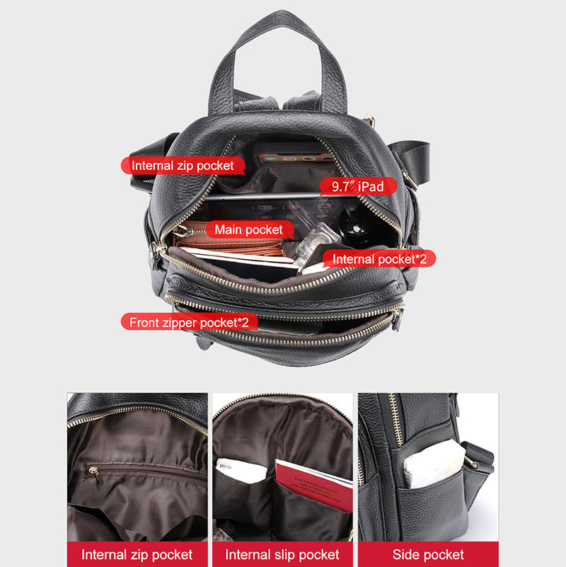 Jordan - Women's Genuine Leather Zipper Backpack