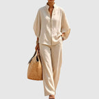 Joyce - Women’s Linen-Look Zip-Front Lounge Set
