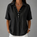 Jules - Women's Casual Collared Henley Blouse