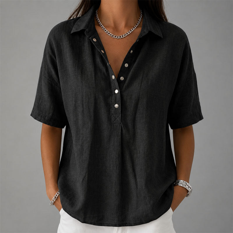 Jules - Women's Casual Collared Henley Blouse