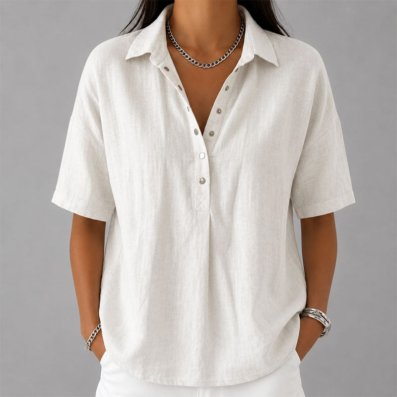 Jules - Women's Casual Collared Henley Blouse