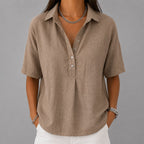 Jules - Women's Casual Collared Henley Blouse