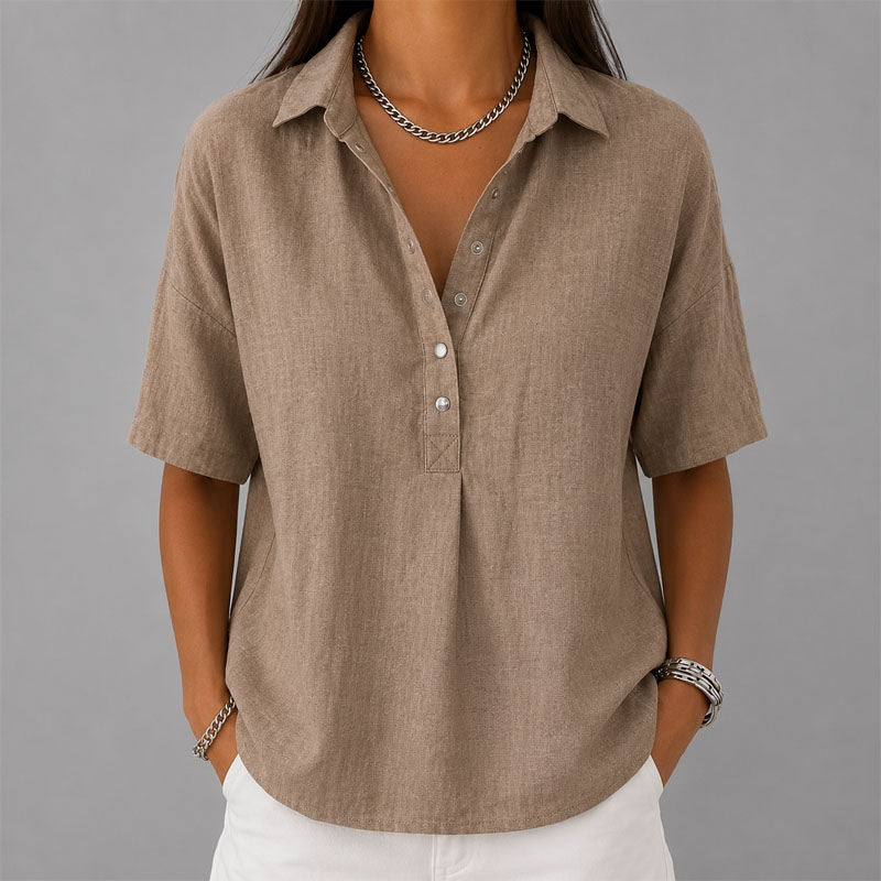 Jules - Women's Casual Collared Henley Blouse