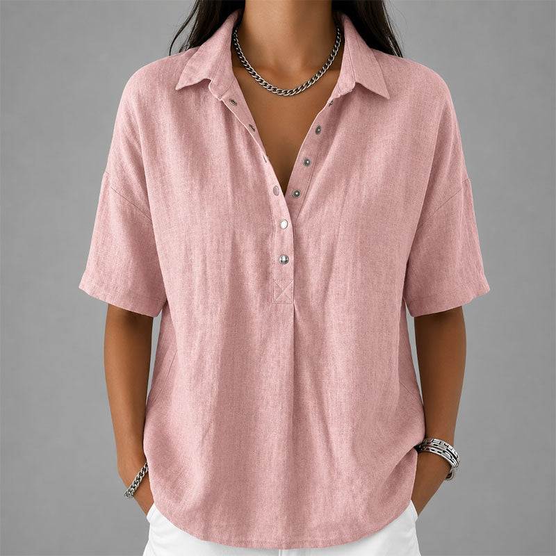 Jules - Women's Casual Collared Henley Blouse