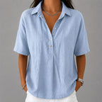 Jules - Women's Casual Collared Henley Blouse