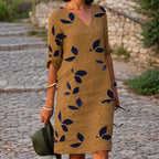 Julia - Women's Casual V-Neck Leaf Pattern Midi Dress