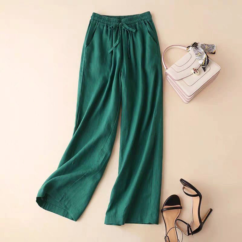 Julia - Women's Drawstring Waist Relaxed Linen Trousers