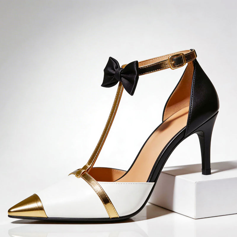 Julianna - Women's Bow Detail T-Strap Pointed Heels