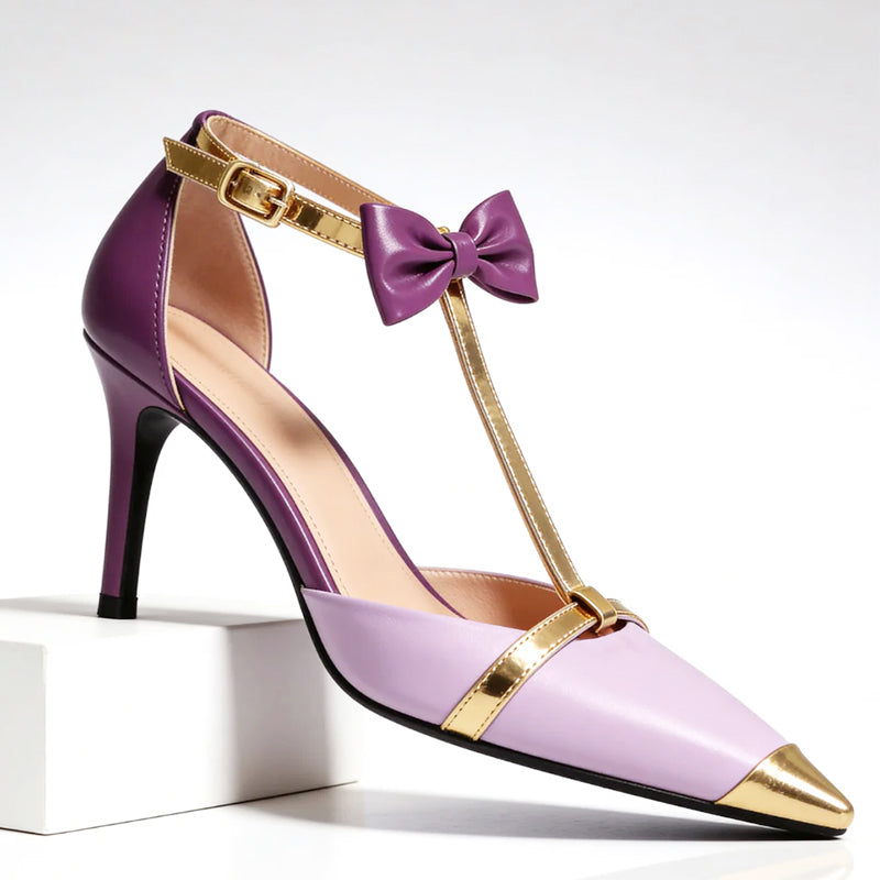Julianna - Women's Bow Detail T-Strap Pointed Heels