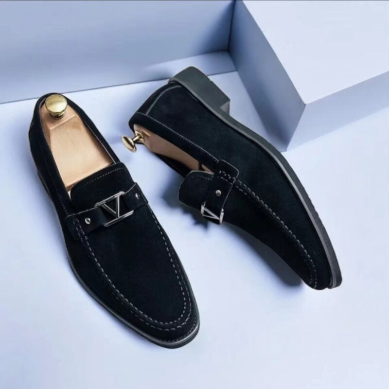 Justin - Men's Suede Metal Accent Dress Loafers