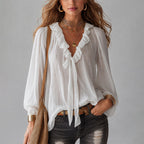 Katalina - Women's Ruffle Tie-Neck Boho Blouse