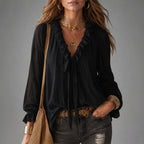Katalina - Women's Ruffle Tie-Neck Boho Blouse