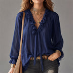 Katalina - Women's Ruffle Tie-Neck Boho Blouse