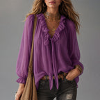 Katalina - Women's Ruffle Tie-Neck Boho Blouse