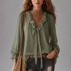 Katalina - Women's Ruffle Tie-Neck Boho Blouse