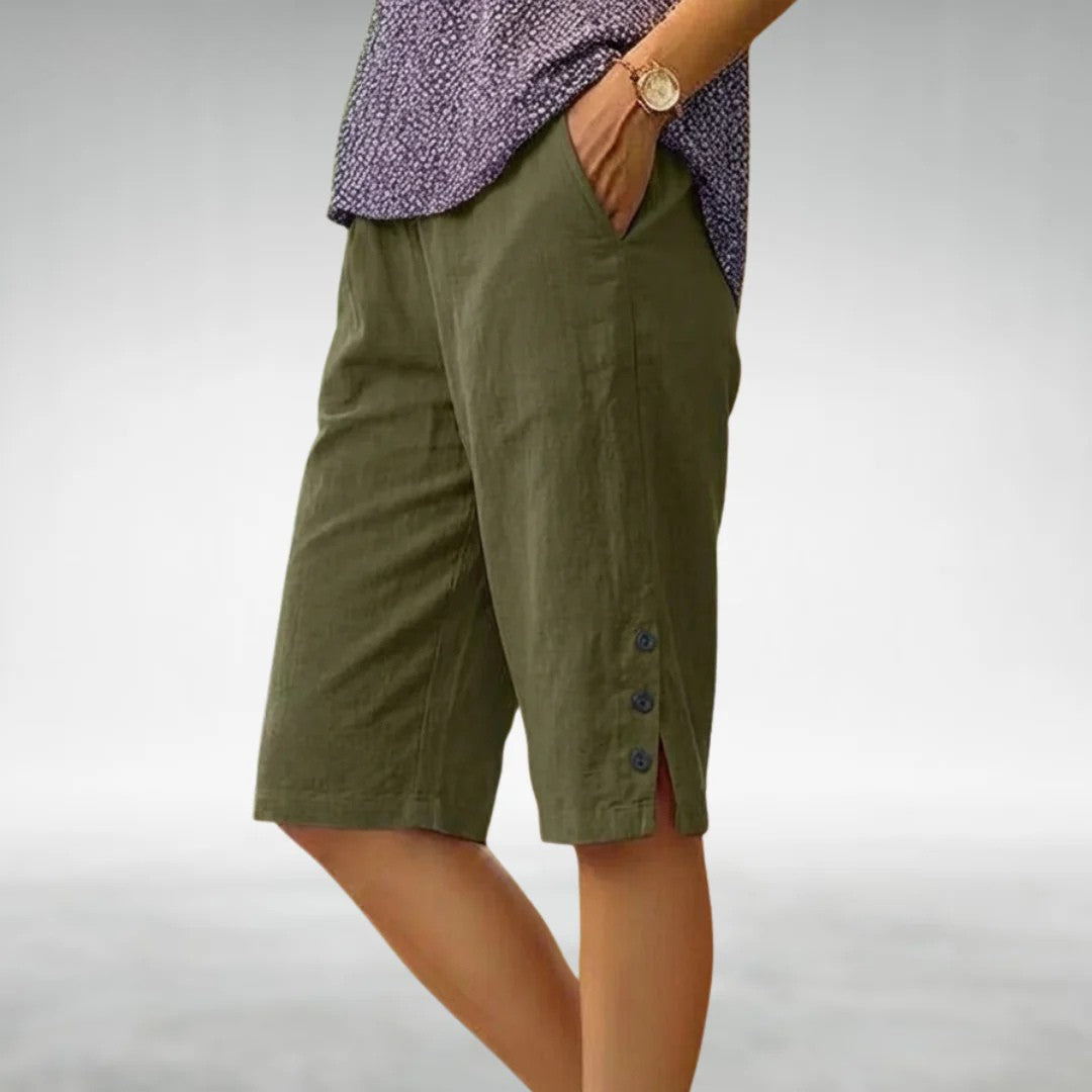 Kayla - Women's Button Side Knee Length Shorts
